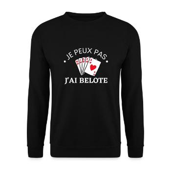 Je peux pas j'ai belote Cadeau humour jeu de carte - Sweat-shirt Unisexe - noir - Devant - Alina (178cm) & Michal (187cm)