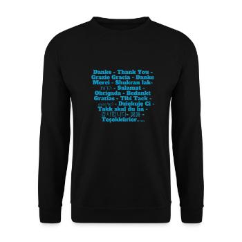 Danke für alle Sprachen Patricio Design - Unisex Pullover - Schwarz - Vorne - Alina (178cm) & Michal (187cm)
