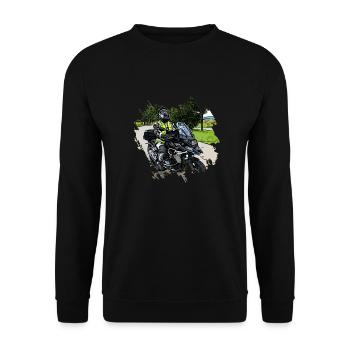 Motorradfahrer - Unisex Pullover - Schwarz - Vorne - Alina (178cm) & Michal (187cm)