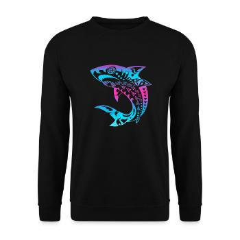Maori-Hai Polynesische Tribal Tattoo Geschenkidee - Unisex Pullover - Schwarz - Vorne - Alina (178cm) & Michal (187cm)