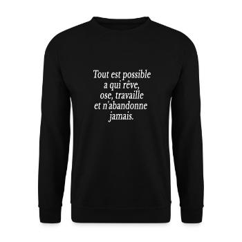 citation motivation travail mindset positif - Sweat-shirt Unisexe - noir - Devant - Alina (178cm) & Michal (187cm)