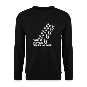 You never walk alone Hund Geschenk Lustig Dog - Unisex Pullover - Schwarz - Vorne - Alina (178cm) & Michal (187cm)
