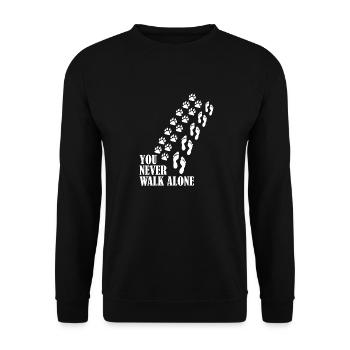 You never walk alone Hund Geschenk Lustig Dog - Unisex Pullover - Schwarz - Vorne - Alina (178cm) & Michal (187cm)