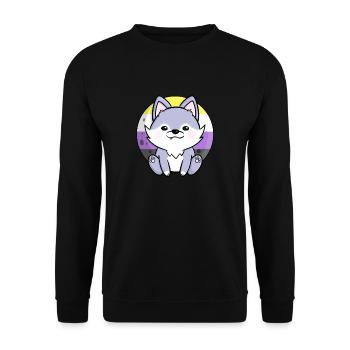 Cute Wolf Dog Nonbinary Flag Flag LGBTQ Moon - Unisex Sweatshirt - black - Front - Alina (178cm) & Michal (187cm)