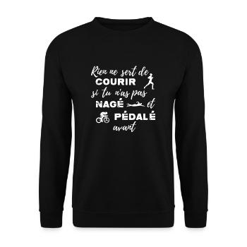 citation humour triathlon vintage - Sweat-shirt Unisexe - noir - Devant - Alina (178cm) & Michal (187cm)