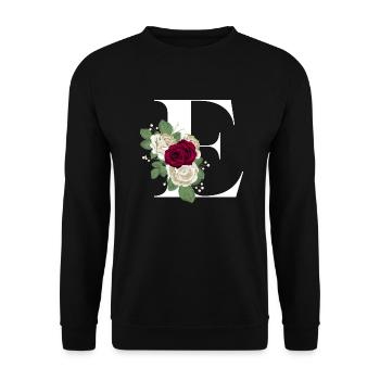 Buchstabe E geblümt - Unisex Pullover - Schwarz - Vorne - Alina (178cm) & Michal (187cm)