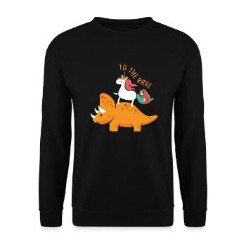 EDM Unicorn Sloth Dinosaur To The Rave - Unisex Pullover - Schwarz - Vorne - Alina (178cm) & Michal (187cm)