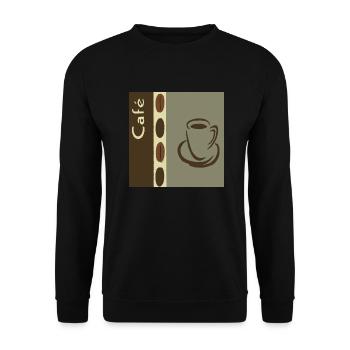 Kaffeebohnen Muster / Kaffee-Collage als Wanddeko - Unisex Pullover - Schwarz - Vorne - Alina (178cm) & Michal (187cm)