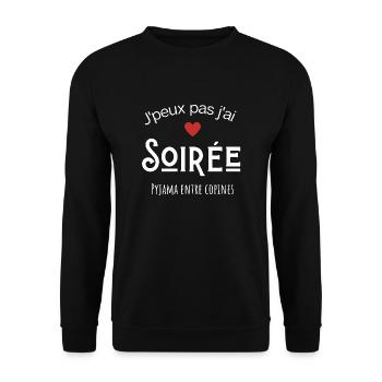Je peux pas j'ai soirée pyjama entre copines - Sweat-shirt Unisexe - noir - Devant - Alina (178cm) & Michal (187cm)