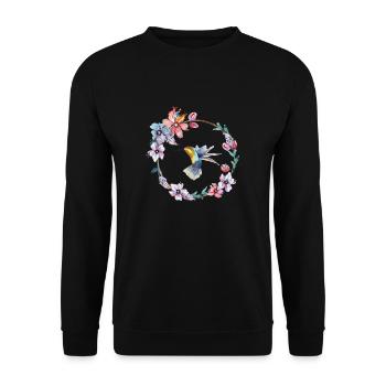 Kolibri Blumenkranz - Unisex Pullover - Schwarz - Vorne - Alina (178cm) & Michal (187cm)