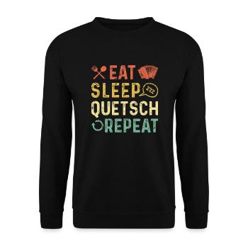 Eat Sleep Repeat, Steirische Harmonika Quetschn - Unisex Pullover - Schwarz - Vorne - Alina (178cm) & Michal (187cm)