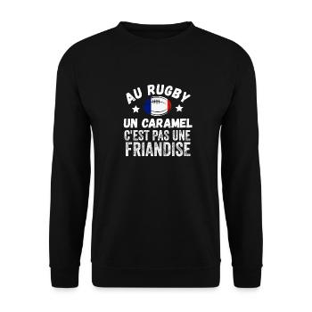 Au Rugby Un Caramel C'est Pas Une Friandise - Sweat-shirt Unisexe - noir - Devant - Alina (178cm) & Michal (187cm)