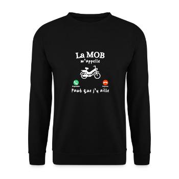 La mob m'appelle. Cadeau mobylette - Sweat-shirt Unisexe - noir - Devant - Alina (178cm) & Michal (187cm)