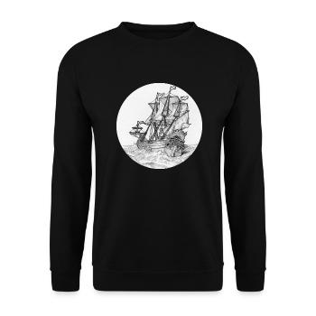 Segel Schiff auf Meer Bleistift Zeichnung Kunst - Unisex Pullover - Schwarz - Vorne - Alina (178cm) & Michal (187cm)