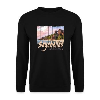 Seychellen Indischer Ozean Vintage Sonnenuntergang - Unisex Pullover - Schwarz - Vorne - Alina (178cm) & Michal (187cm)