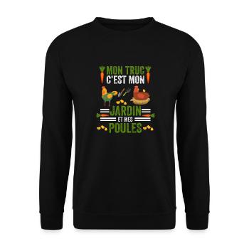 Cadeau poule Jardin Jardinier Humour Poules - Sweat-shirt Unisexe - noir - Devant - Alina (178cm) & Michal (187cm)