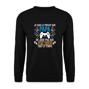 Papa Gamer Humour Cadeau Bébé Gamer Papa Geek - Sweat-shirt Unisexe - noir - Devant - Alina (178cm) & Michal (187cm)