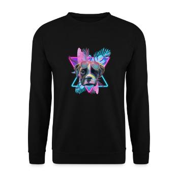 Boxer süßer Hund tropical neon cool welpe - Unisex Pullover - Schwarz - Vorne - Alina (178cm) & Michal (187cm)
