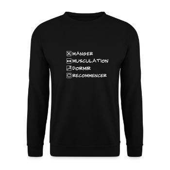 Manger MUSCULATION dormir recommencer Cadeau muscu - Sweat-shirt Unisexe - noir - Devant - Alina (178cm) & Michal (187cm)