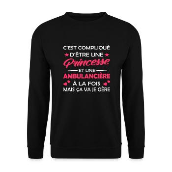 cadeau humour princesse et ambulancière - Sweat-shirt Unisexe - noir - Devant - Alina (178cm) & Michal (187cm)