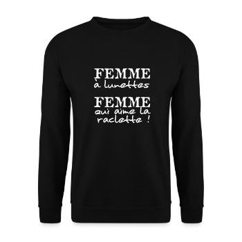 Femme à lunette femme qui aime la raclette. Humour - Sweat-shirt Unisexe - noir - Devant - Alina (178cm) & Michal (187cm)