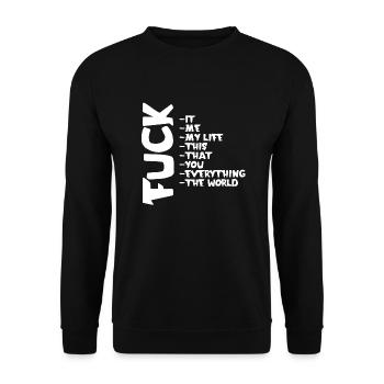 FUCK YOU | ME | THIS | EVERYTHING - Unisex Pullover - Schwarz - Vorne - Alina (178cm) & Michal (187cm)