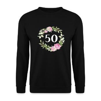 50th Birthday Flowers Motifs Fiftieth 50 - Unisex Sweatshirt - black - Front - Alina (178cm) & Michal (187cm)