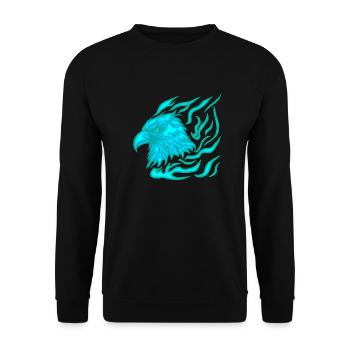 brennender blauer Phönix mit Flammen - Unisex Pullover - Schwarz - Vorne - Alina (178cm) & Michal (187cm)