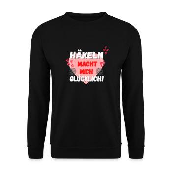 Häkeln macht mich glücklich! rosa Herz rot Herzen - Unisex Pullover - Schwarz - Vorne - Alina (178cm) & Michal (187cm)