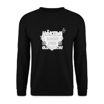 Häkeln macht mich glücklich! grau Herz stone - Unisex Pullover - Schwarz - Vorne - Alina (178cm) & Michal (187cm)