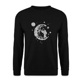 Mond | Astronaut | Weltall | Sonnensystem - Unisex Pullover - Schwarz - Vorne - Alina (178cm) & Michal (187cm)