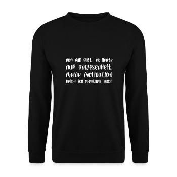 Meine Motivation reiche ich eventuell nach - Unisex Pullover - Schwarz - Vorne - Alina (178cm) & Michal (187cm)