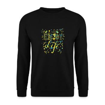 Denken Sie über den Tellerrand hinaus positive Gedanken glücklich - Unisex Pullover - Schwarz - Vorne - Alina (178cm) & Michal (187cm)