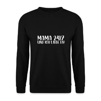 Mama 24 7 und ich liebe es - Unisex Pullover - Schwarz - Vorne - Alina (178cm) & Michal (187cm)