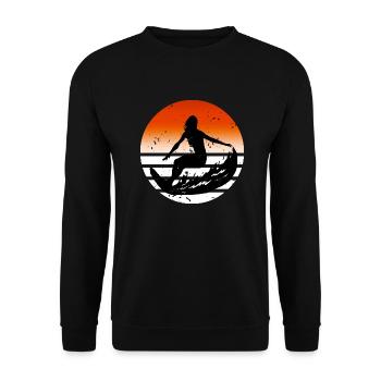 T-shirt rétro vintage Riding The Waves Surfing - Sweat-shirt Unisexe - noir - Devant - Alina (178cm) & Michal (187cm)