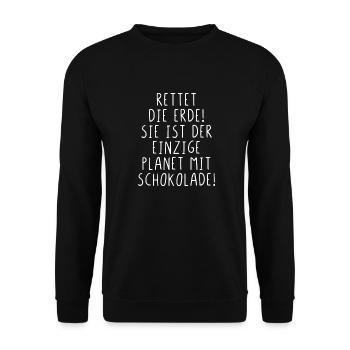 Rettet die Erde sie ist der Planet mit Schokolade - Unisex Pullover - Schwarz - Vorne - Alina (178cm) & Michal (187cm)