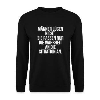 Männer lügen nicht sie passen nur die Wahrheit an - Unisex Pullover - Schwarz - Vorne - Alina (178cm) & Michal (187cm)