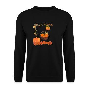 Kürbis im Korb - Unisex Pullover - Schwarz - Vorne - Alina (178cm) & Michal (187cm)