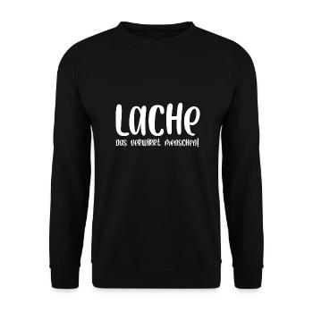 Lache das verwirrt Menschen - Unisex Pullover - Schwarz - Vorne - Alina (178cm) & Michal (187cm)