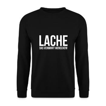 Lache das verwirrt Menschen - Unisex Pullover - Schwarz - Vorne - Alina (178cm) & Michal (187cm)