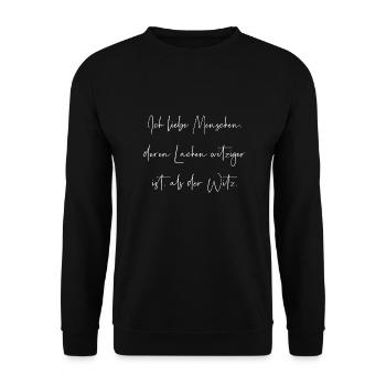Ich liebe Menschen deren lachen witziger ist Witz - Unisex Pullover - Schwarz - Vorne - Alina (178cm) & Michal (187cm)