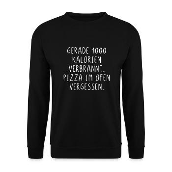 Gerade Kalorien verbrannt Pizza im Ofen vergessen - Unisex Pullover - Schwarz - Vorne - Alina (178cm) & Michal (187cm)