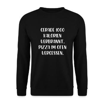 Gerade Kalorien verbrannt Pizza im Ofen vergessen - Unisex Pullover - Schwarz - Vorne - Alina (178cm) & Michal (187cm)