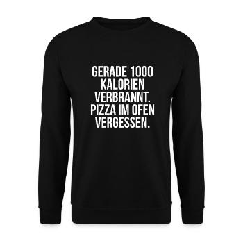 Gerade Kalorien verbrannt Pizza im Ofen vergessen - Unisex Pullover - Schwarz - Vorne - Alina (178cm) & Michal (187cm)