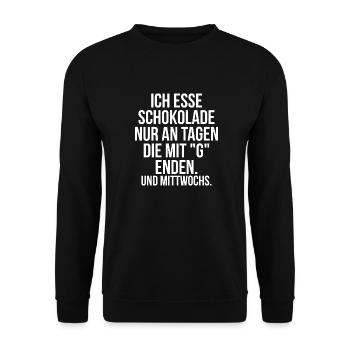 Ich esse Schokolade nur an Tagen die mit G enden - Unisex Pullover - Schwarz - Vorne - Alina (178cm) & Michal (187cm)