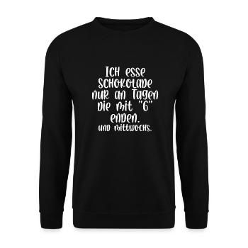 Ich esse Schokolade nur an Tagen die mit G enden - Unisex Pullover - Schwarz - Vorne - Alina (178cm) & Michal (187cm)