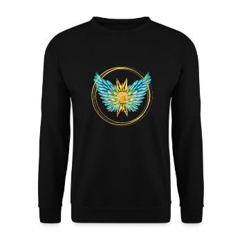 Sign of Light, Wings, Sun, SSL, Gold Rings - Unisex Sweatshirt - black - Front - Alina (178cm) & Michal (187cm)