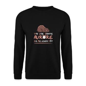 J'AI UNE SAINTE AURORE DE ME LEVER TÔT ! (blanc) - Sweat-shirt Unisexe - noir - Devant - Alina (178cm) & Michal (187cm)