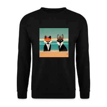 Fuchs und Waschbär im Kostüm - Unisex Pullover - Schwarz - Vorne - Alina (178cm) & Michal (187cm)