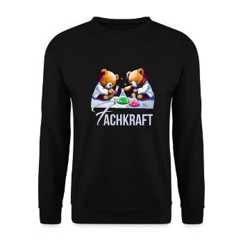 Die Fachkraft - Teddybär-Edition. Selbstironie - Unisex Pullover - Schwarz - Vorne - Alina (178cm) & Michal (187cm)